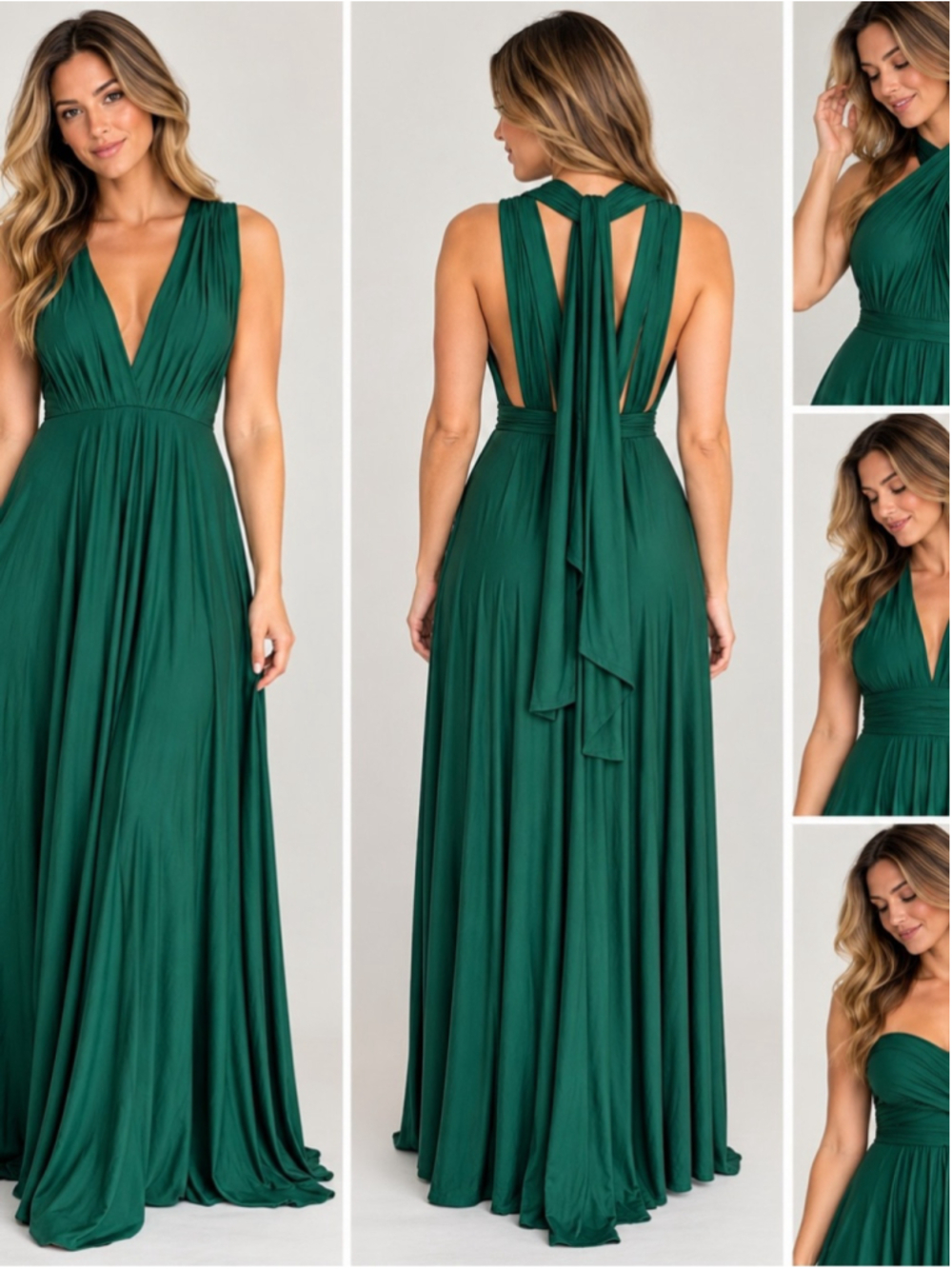 Two Birds Multiway V-Neck Maxi Dress in Emerald Green Size S Cocktail Formal